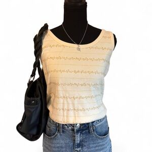 Eddie Bauer 100% Cotton Cream Floral Stripe Tank Top